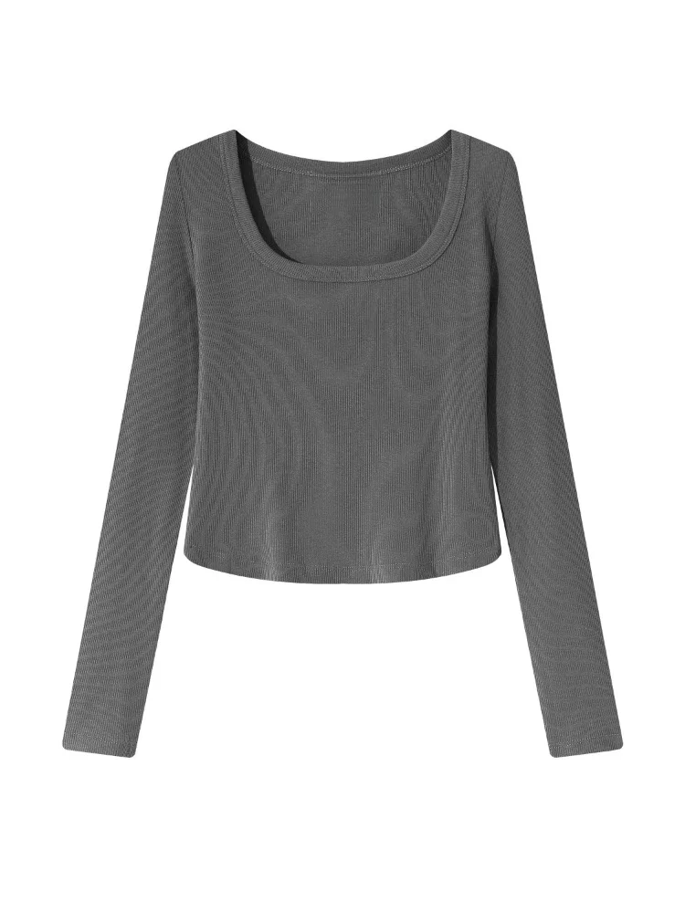 2026 Neues Elegantes Schlankes Vielseitiges Basic-Layering-Oberteil Lässiges Damen-Herbst-T-Shirt Stilvolles Langarm-Shirt mit Rundhalsausschnitt – Detail 1