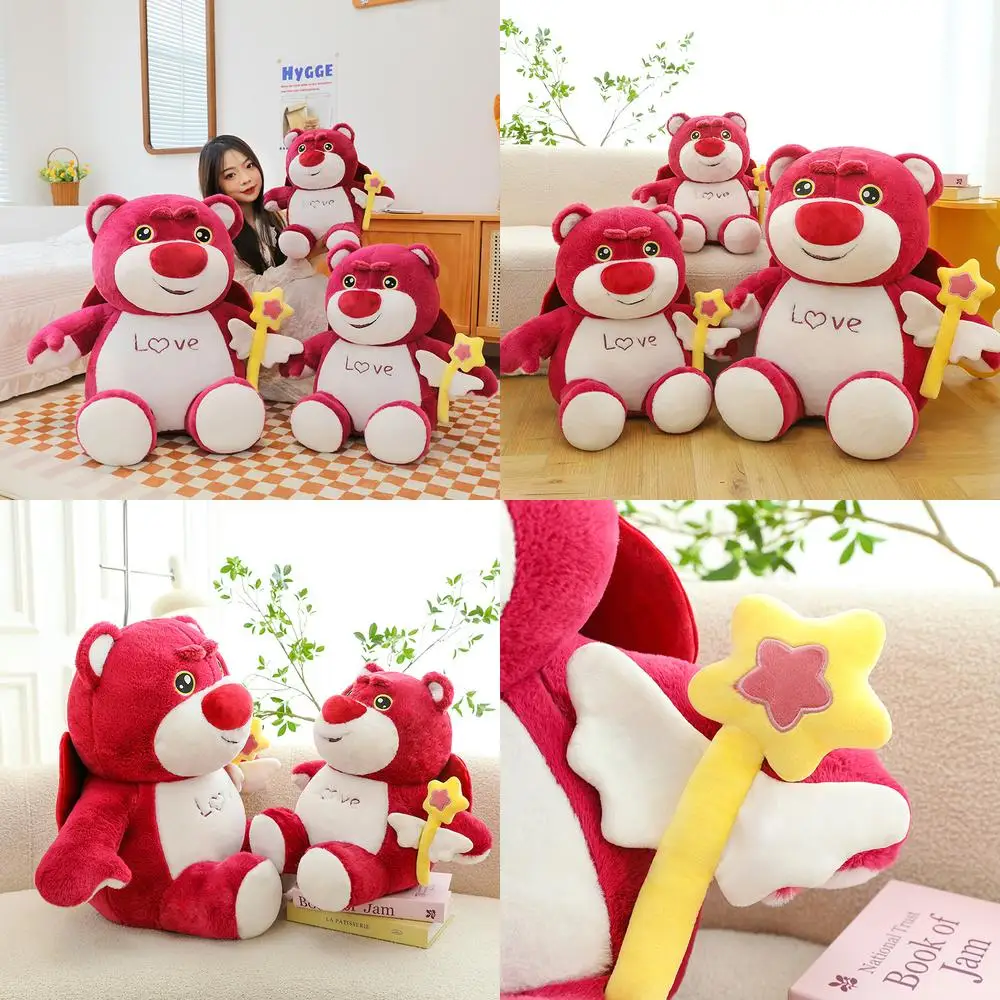 

Кавайный клубничный медведь, плюшевая игрушка, милая фея с волшебной палочкой, мягкая кукла, милый розовый медведь, детский подарок на день рождения для детей