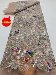 Lantejoula bordada tule tecido de renda para vestido de festa, mais recente clássico, delicado, elegante, alta qualidade, NN5688 _ R, 5 jardas, 2024