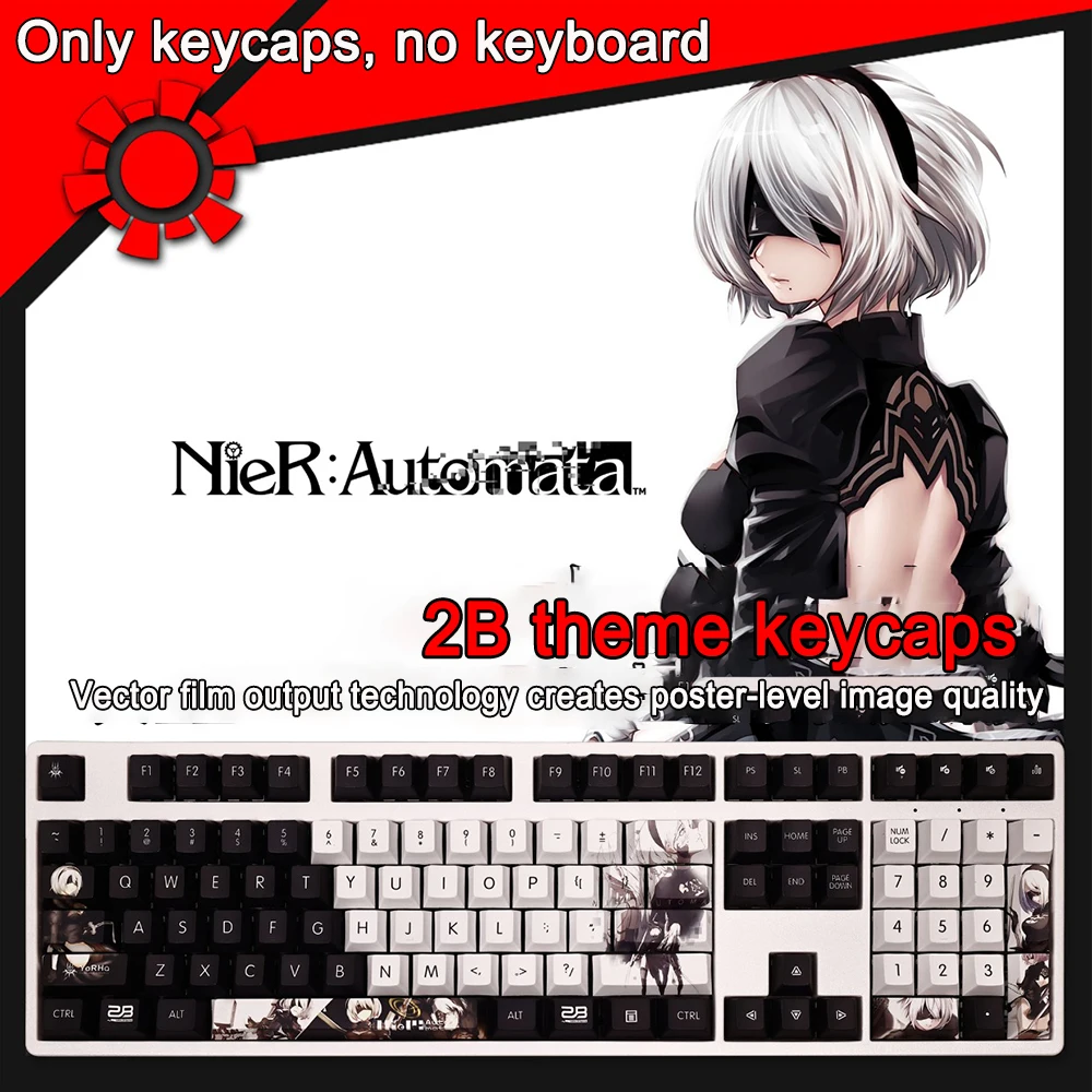 108 Keys/set Keycaps NieR:Automata Keycaps A2 2B PBT Dye Sub Backlit Keycaps Cartoon Anime Gaming Key Caps For ANSI 87 104 108