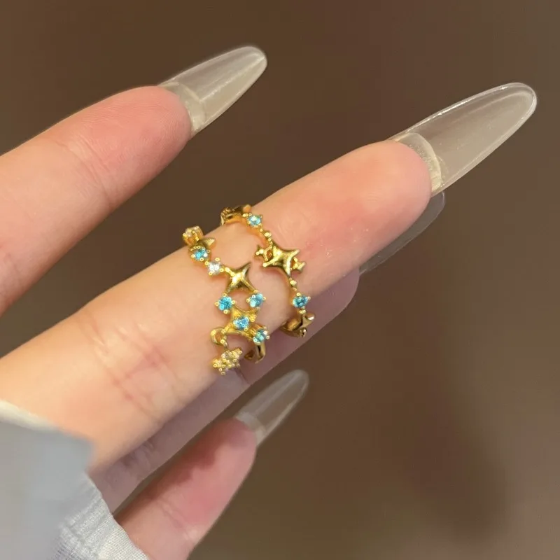 [المشرق المجرة] الذهب المرصعة بالنجوم شرابة نجمة خاتم المرأة الأزياء الخفيفة الفاخرة مطعمة الزركون المتقدمة الشعور الدائري