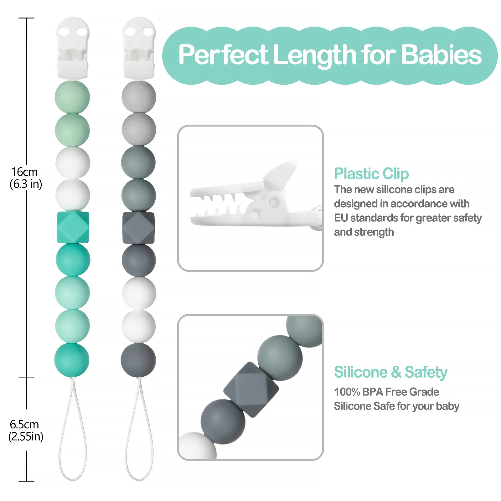 TYRY.HU 2Pc/Box Nipple Chain Baby Silicone Pacifier Chain BPA Free Baby Safe Teething Chain Molar Accessries