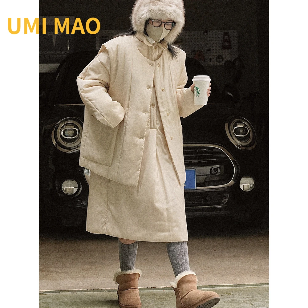 

UMI MAO Harajuku Winter New Japanese Literature Art Lazy Polo Cotton Dress Elegant Pullover Loose Warm Small Long Coat Women