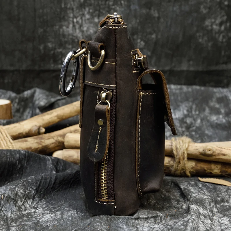 Luufan Men Vintage Genuine Leather Waist Pack Shoulder Strap Belt Bag Small Crazy Horse Leather Crossbody bag Belt Phone Pouch