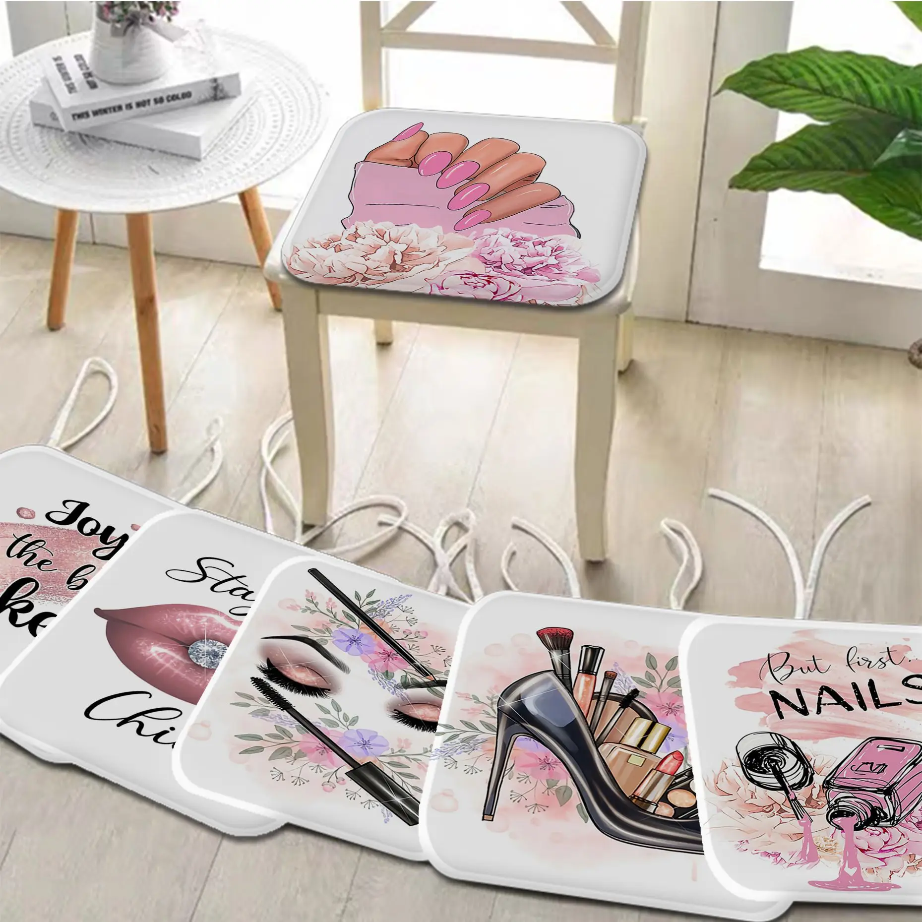 

Trendy Beauty Nail Salon Luxury Lipstick Round Sofa Mat Dining Room Table Cushions Unisex Fashion Anti-slip Cushions Home Decor