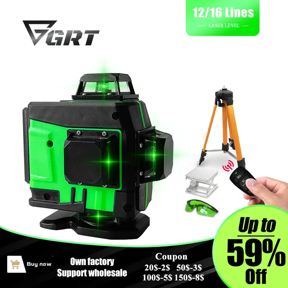 GRT 12 Lines 3D Laser Level Green Line Self-Leveling 360° Horizontal And Vertical Construction Tools Super Powerful Laser Level