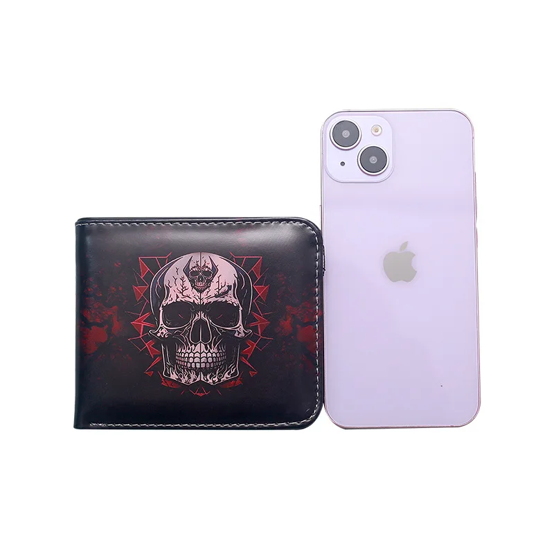 Ultra-Thin ort Skull Print Men's Wallet Vintage Floral Pattern Coin Purse ex Cact Money Holder PVC Material Youth-Fr...