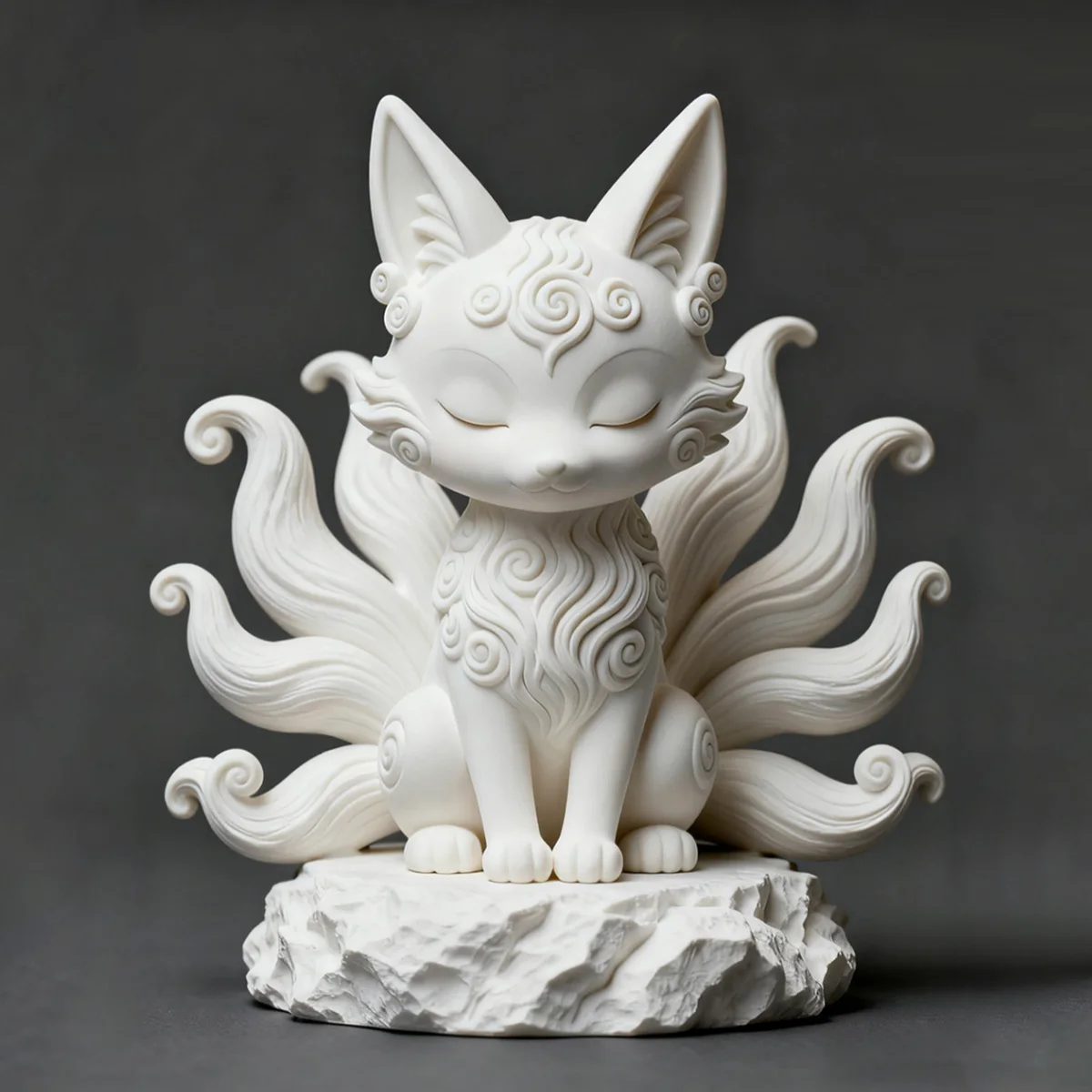 (8*6.8cm) 3D Print Elegrant Nine-Tailed Sweet Fox Desk Figurine With Base Cute Mythical Kitsune Home Decor Gift Miniatures