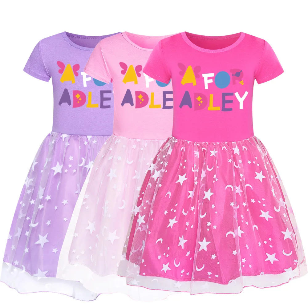 Girls Clothes Summer Princess Dresses Short Sleeve Kids Dress A FOR ADLEY Birthday Party Baby Girls Dresses Children Clothing