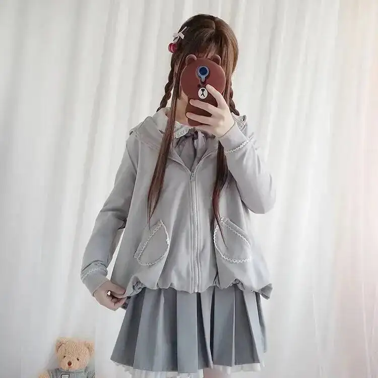 Süßes Lolita Frühlings- und Herbstfee weibliches Bärenkleid aus reiner Baumwolle + Hemd Rollenspiel zweiteiliges Cosplay Kawayi