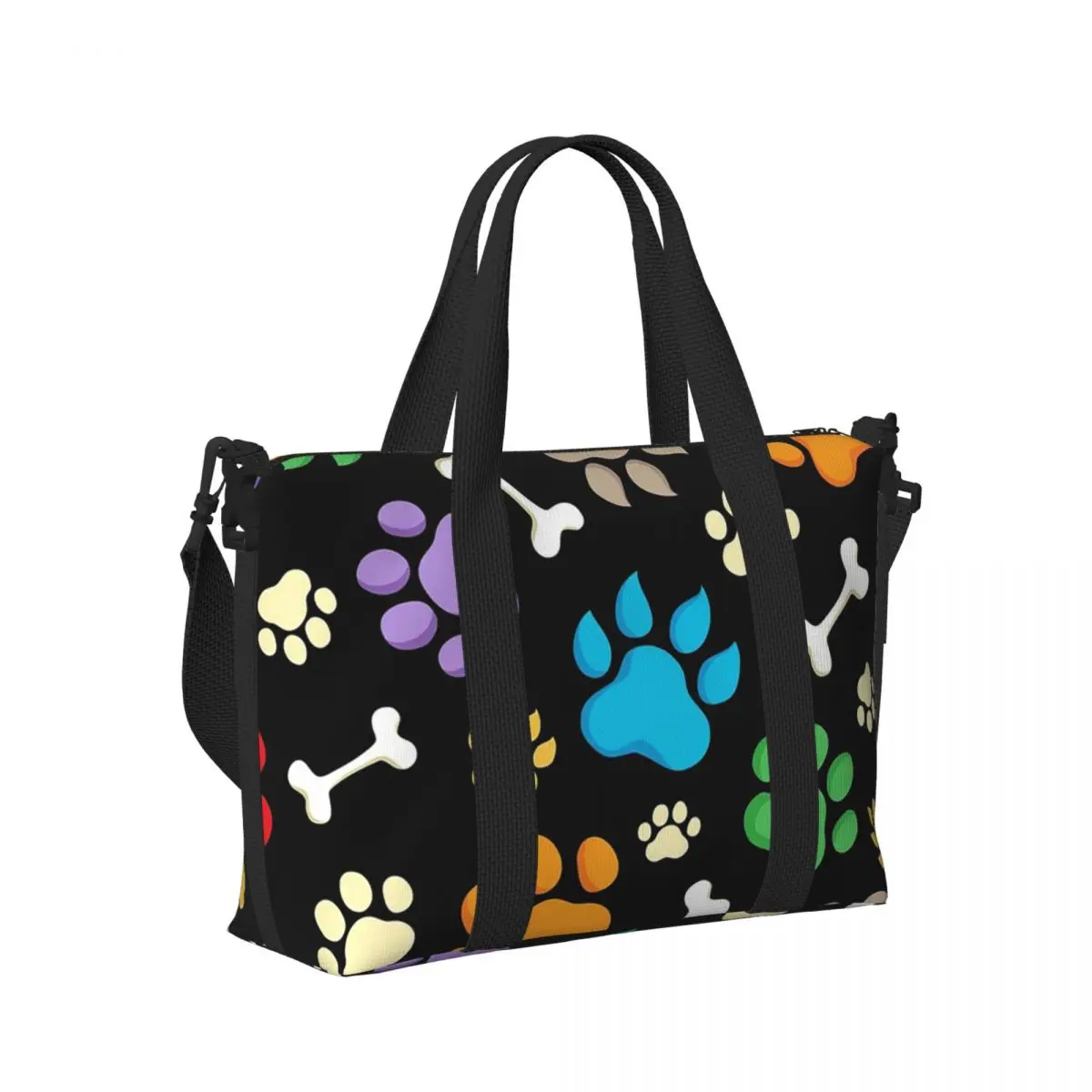 

Dog Paw Print And Bone Beach Travel Bag Large Capacity Tote Bags for Gym Sport Women Shopping Duffle Shoulder Bag