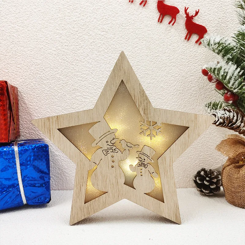 Christmas Ornament Wooden Five-Star Cabin Decoration Furniture Christmas Tree Decoration Supplies