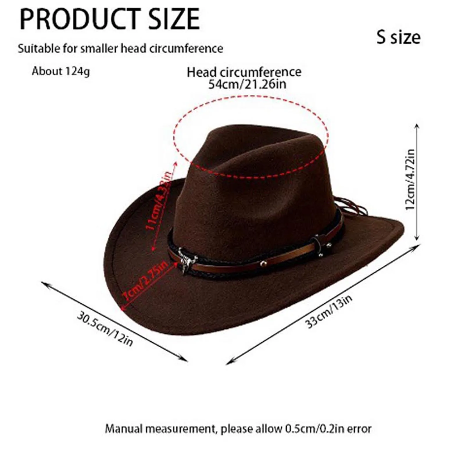 Kids Boys Girls Western Cowboy Wide-brimmed Hat Cap with Retro Band And Bull-shaped Decoration for Halloween Cosplay 6