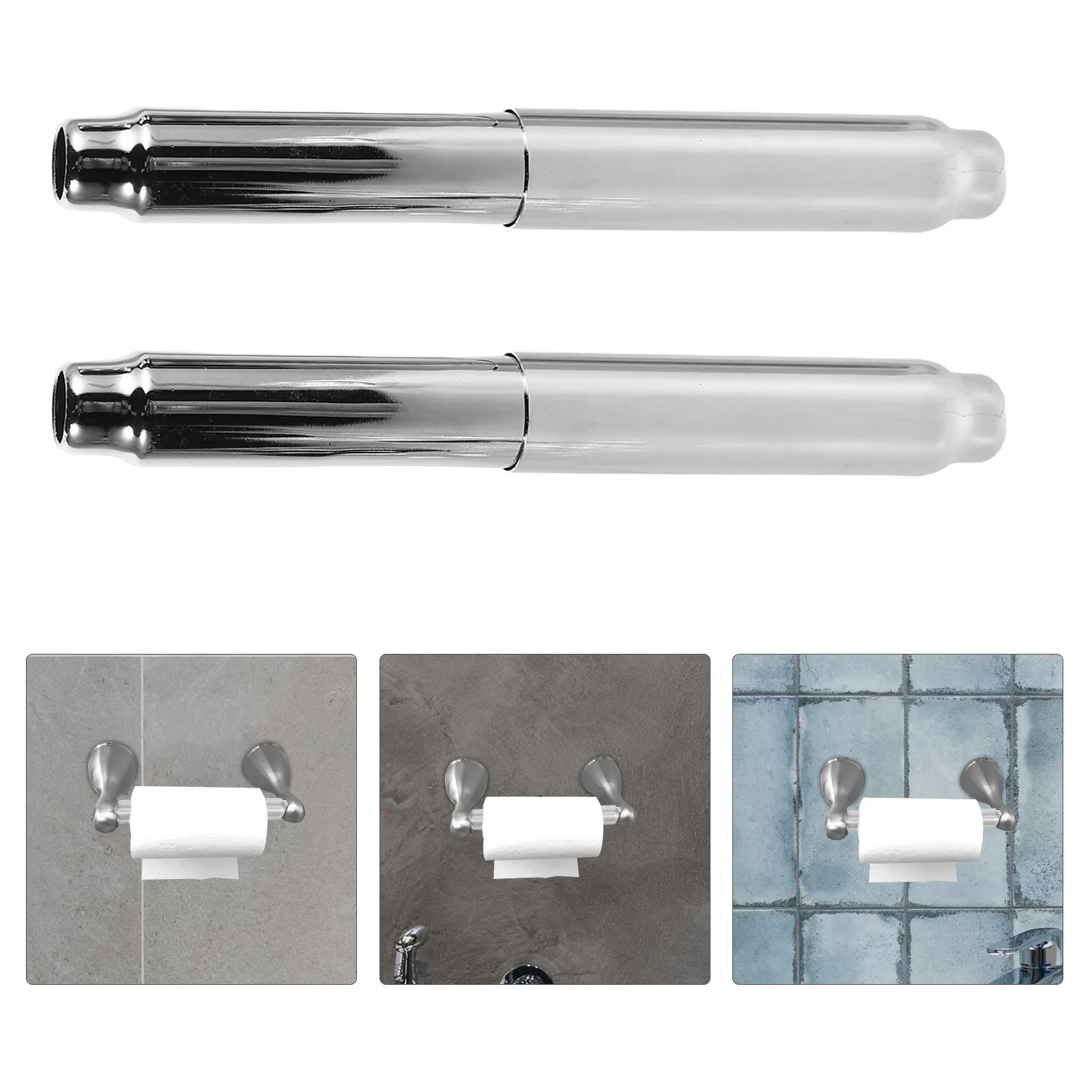 

2pcs Stainless Steel Toilet Paper Holder Rod Spring Loaded Retractable Roller Replacement For Bathroom Kitchen No Drill Install