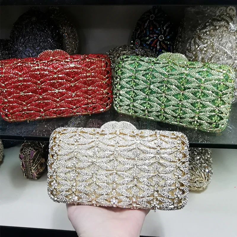 

2022 New Arrival Red/Green 3 Colors Crystal Clutch Purse Evening Bags Diamond Clutches Women Dinner Banquet Shoulder Handbags