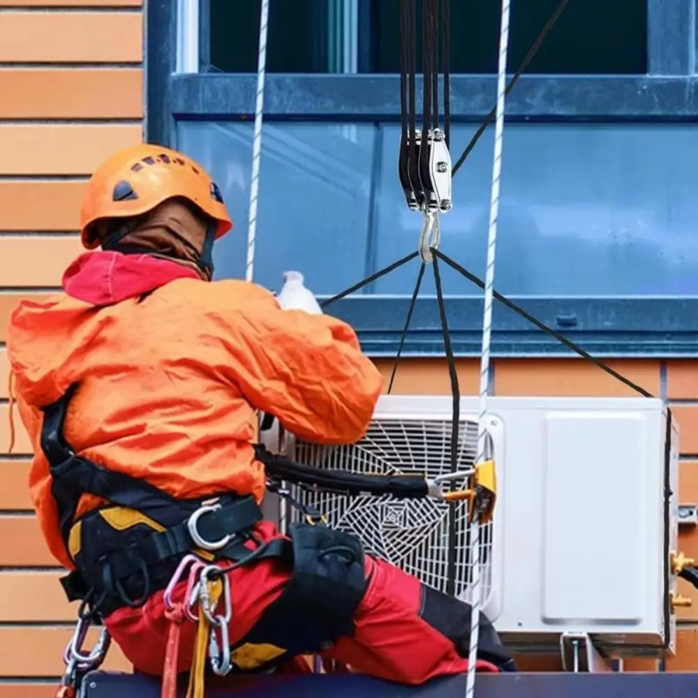 

Heavy Duty Handheld Crane Polyethylene Rope Steel Wheel Lifting Pulley 270° Rotatable Zinc Alloy Hook Hoist Pulley