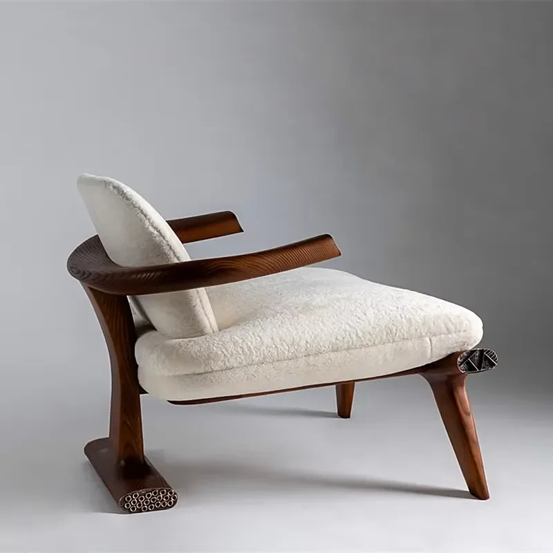 Modern Ergonomic Wooden Lounge Chair Soft Fabric Upholstery Durable Comfortable Seating for Living Room Hotel Villa Decor