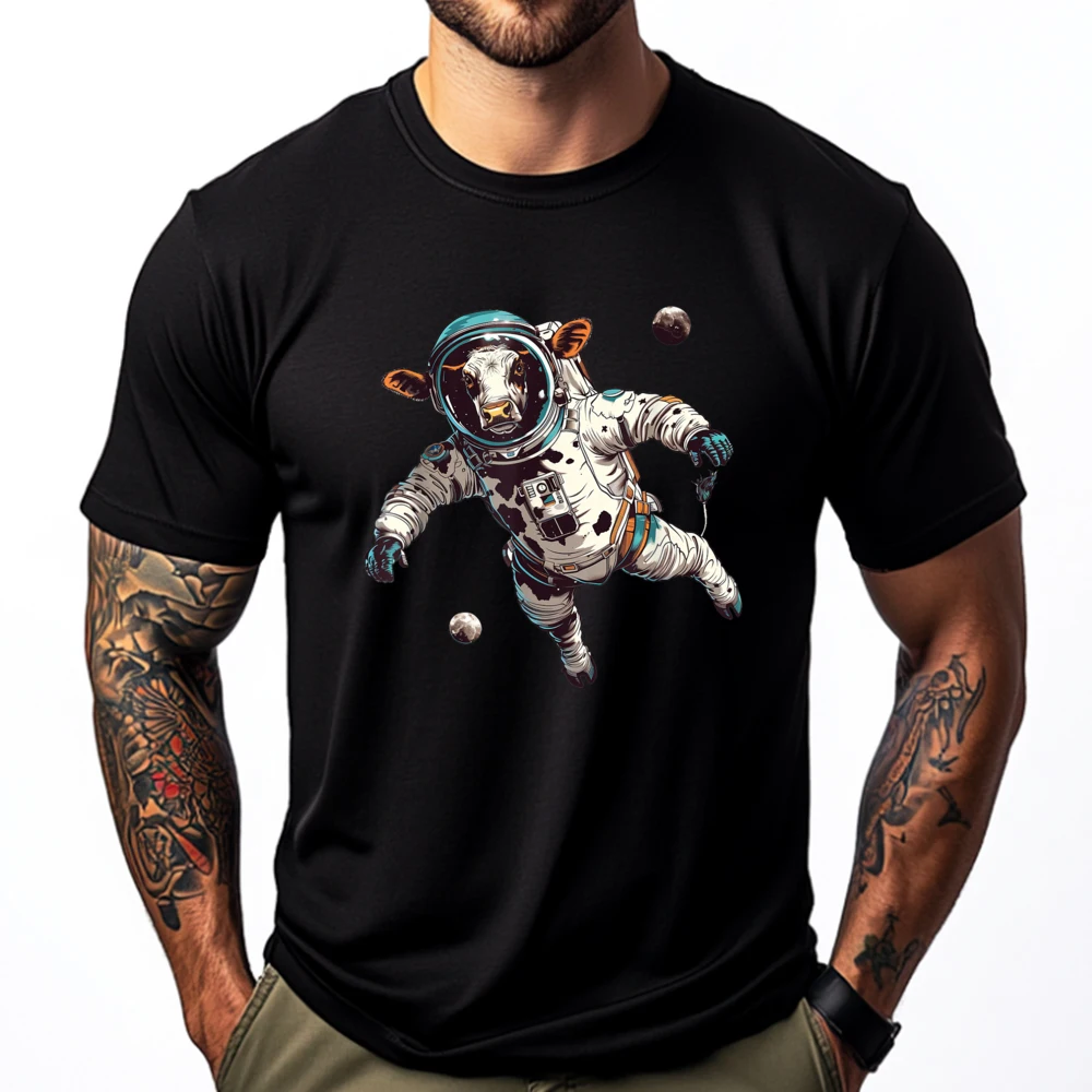 

Funny Cow Astronaut in Space Luxury T Shirt New In Tops And T-Shirts Luxury Valentine's Day Gift T-shirts for Men