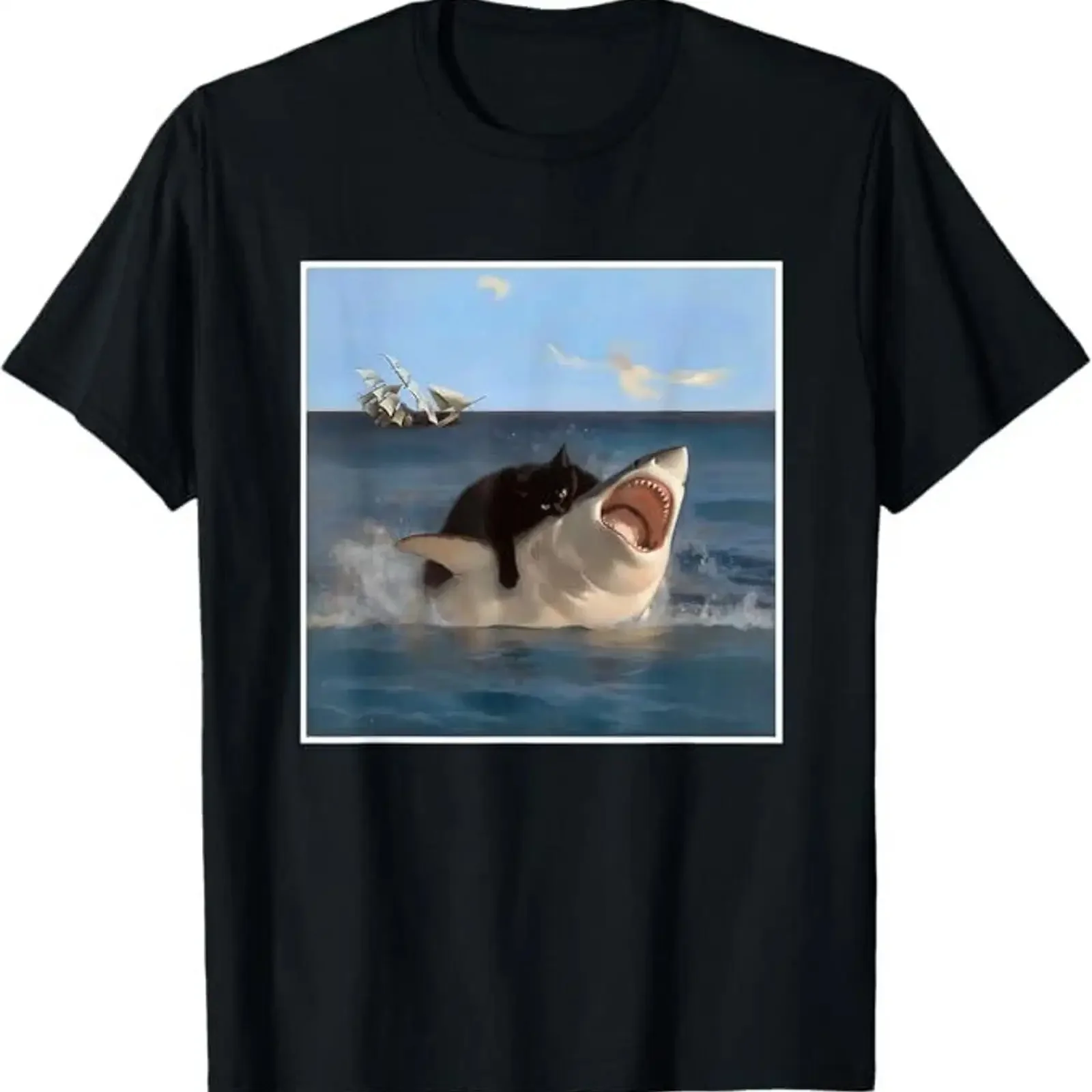 Lustiges T Shirt Kunst amp Katzenliebhaber Zitat Katze beißt Hai cool dicke vintage Washed Top For Everyday Wear fashion homme