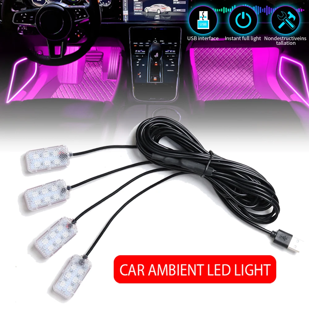 New Neon LED Car Interior Ambient Foot Strip Light Kit Accessories Backlight Cigarette Lighter USB environment Decorative Lamps