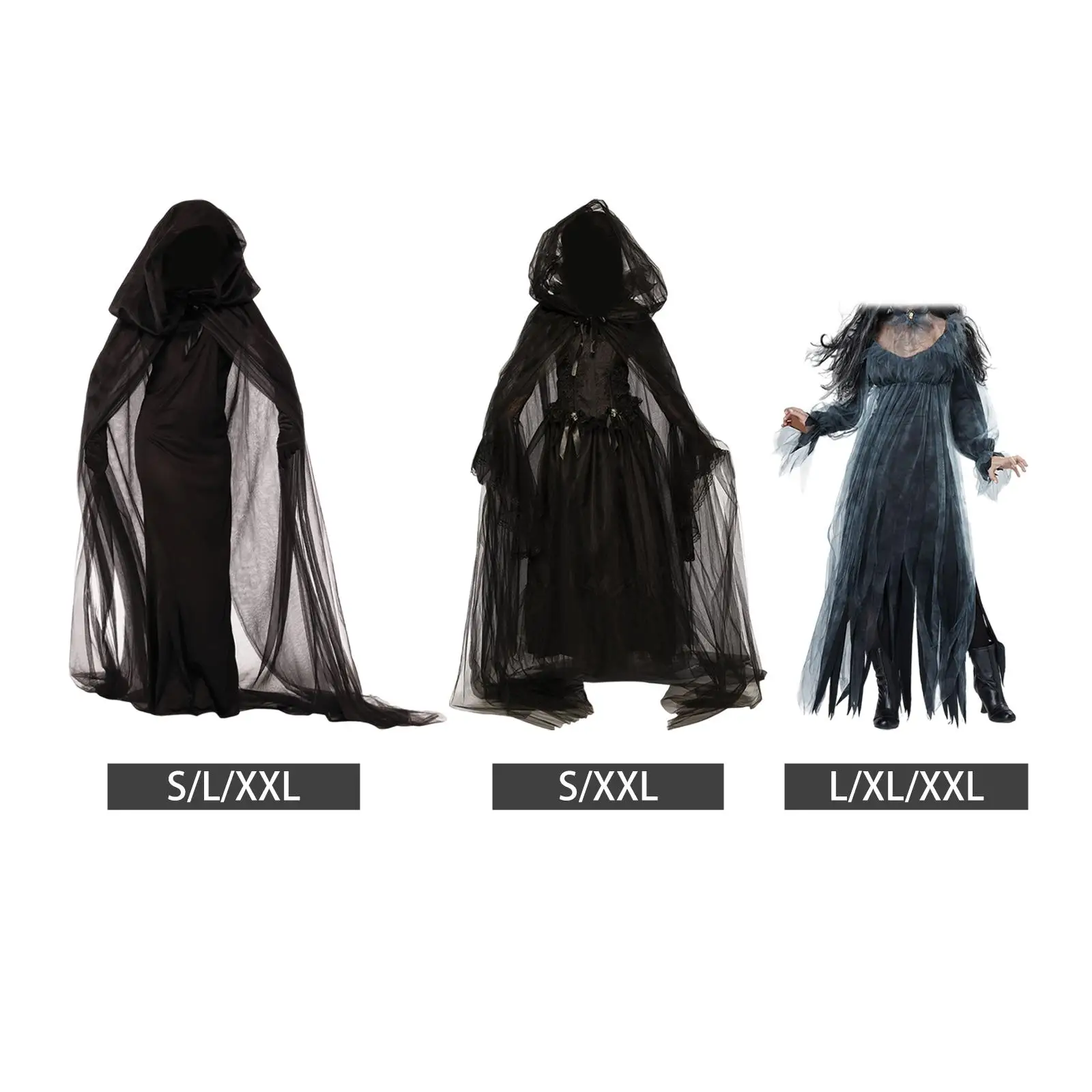 Witch Dress Outfits Adults Horror Costume Black Medieval Fancy Dress Performance for Women Full Length Ghost Bride Vampire Dress