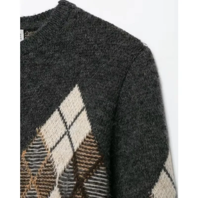 Guobioziy Womens Minimalist Style Argyle Knit Cardigan 2026 Autumn Casual O Neck Long Sleeve Button Up Chic Female Tops view 6