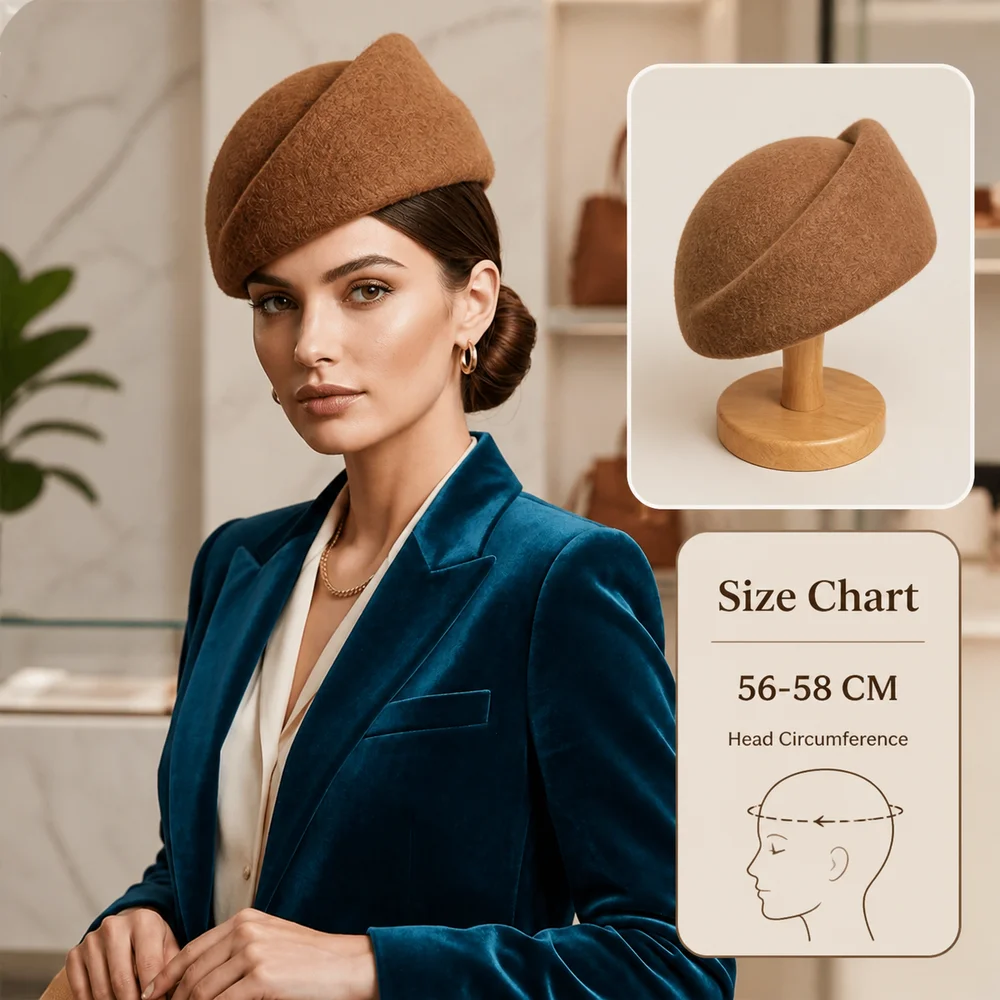 Wool Blend Pillbox Hat Teardrop Brimless Beret Hat Hepburn Silhouette Foldable Painter Beret Flight Attendant Uniform Fedoras