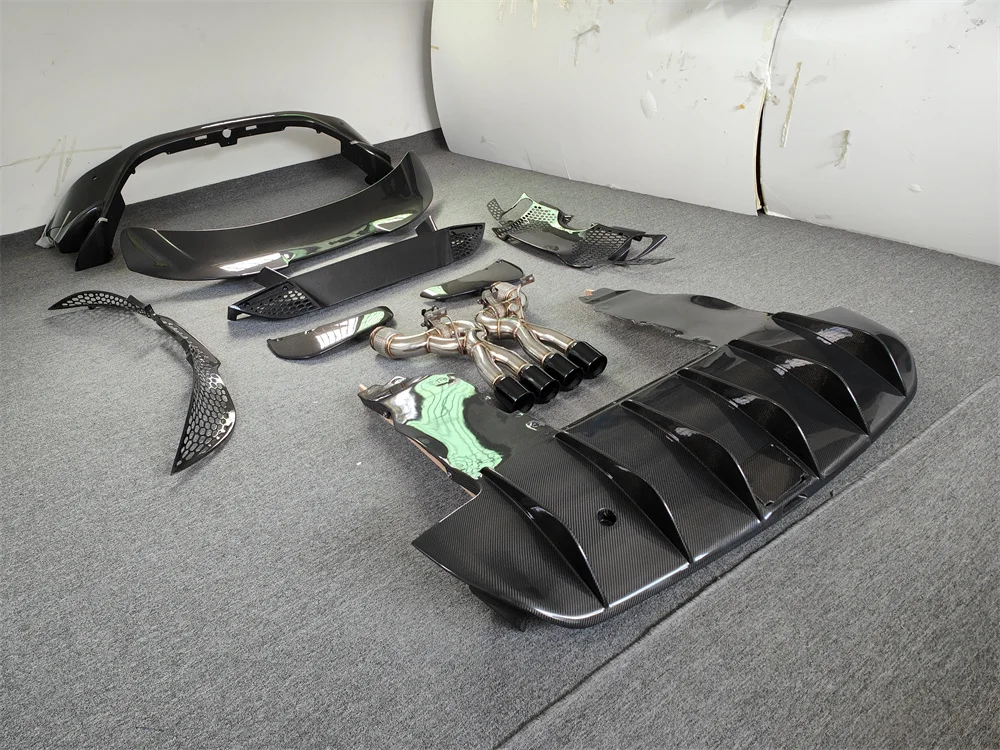 طقم هيكل طراز 765LT لسيارة ماكلارين 720S المصد الخلفي من ألياف الكربون المطورة وجناح الذيل ومجموعة هيكل الباب الخلفي