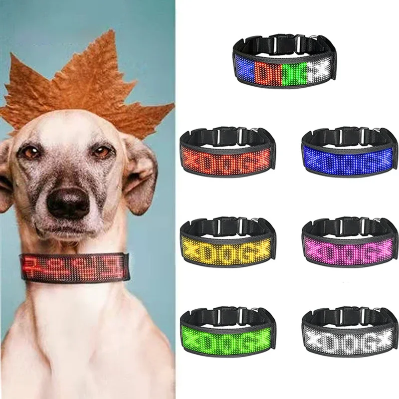 

USB Charging LED Display Pet Dog Collar Waterproof Bluetooth Programmable Dog Collars LED Board Adjustable Dog Name Sign