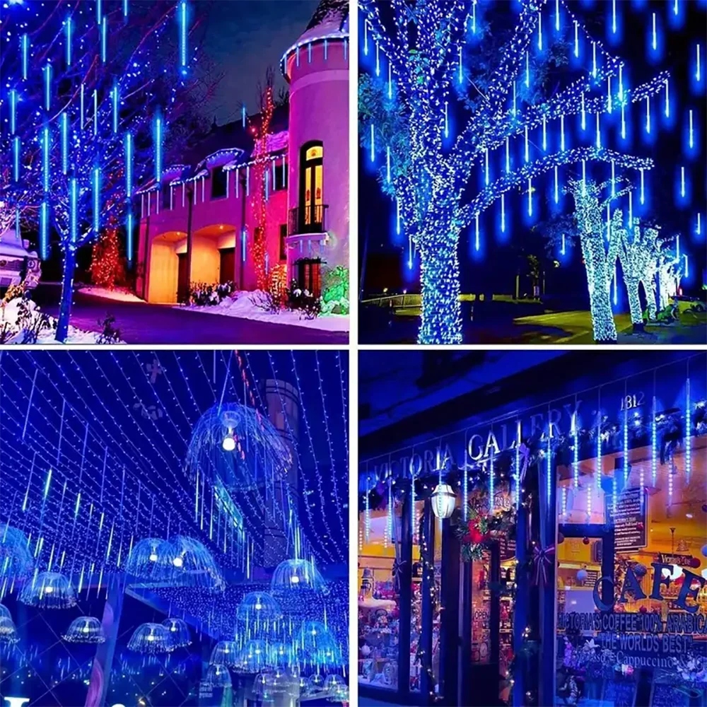 Christmas Lights Outdoor Solar Meteor Shower Lights 8 Tubes Xmas Tree Rain Drop Lights For Holiday Wedding Party Decorations