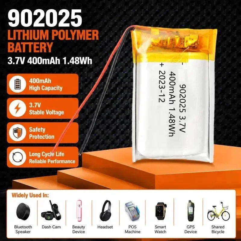 [New] 100pcs Polymer lithium battery 902025 400mAh dog trainer locator Bluetooth headset rechargeable 3.7V