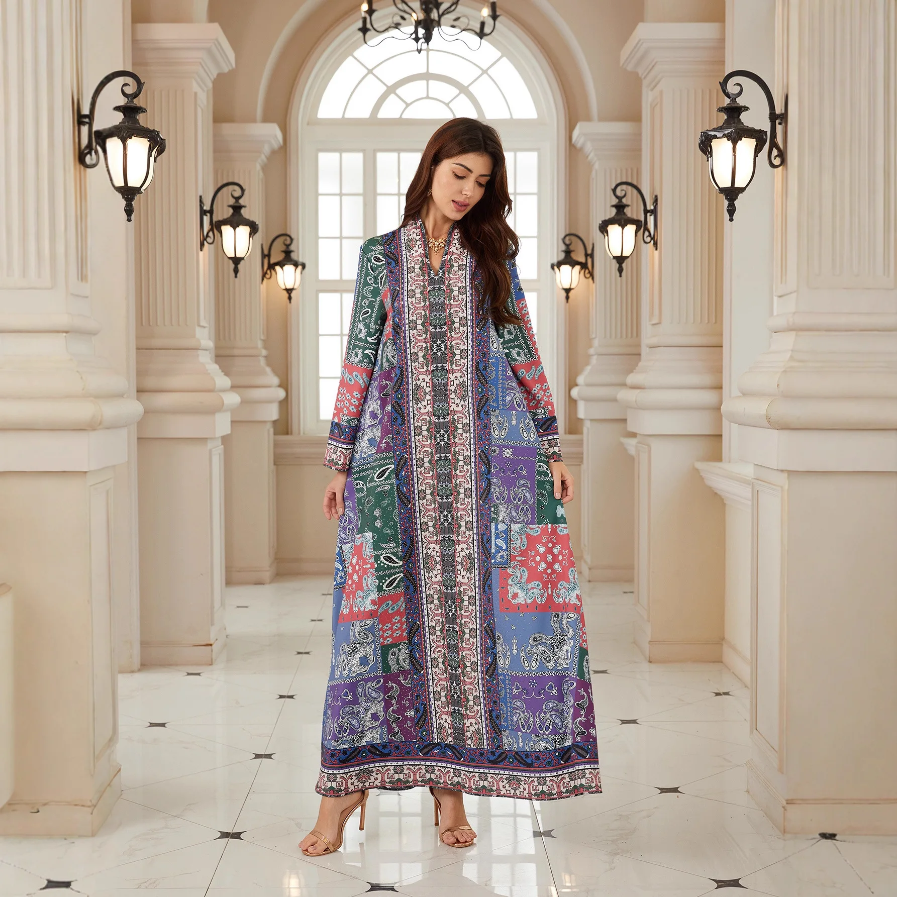 

Платье-абайя женское для Ид, мусульманский кафтан, джалабия, праздничные платья с принтом и стразами, длинное платье-роба, Рамадан, Вестидос, Марокко, Дубай, кафтан 2026