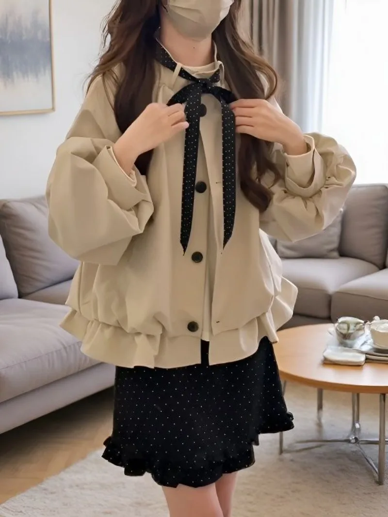 Stand-Up Collar Khaki Trench Coat For Women's Spring 2026 Korean New High-End Sense Popular Small Bud Top Female Autumn Jacket