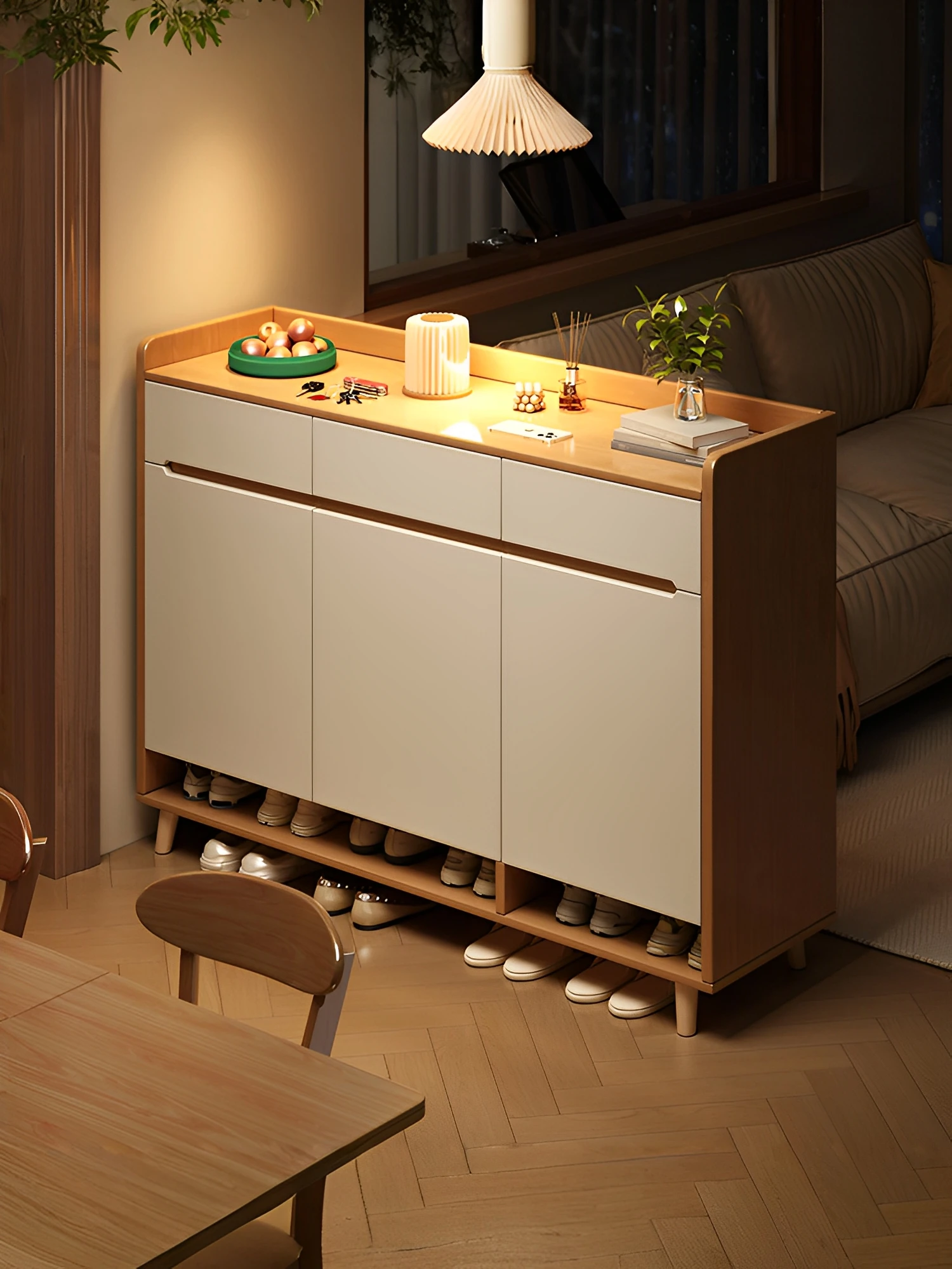 

Solid Wood Porch Cabinet Integrated Home Shoe Cabinet Home Door New Chinese Storage Indoor 2025 New Simple Shoe Rack
