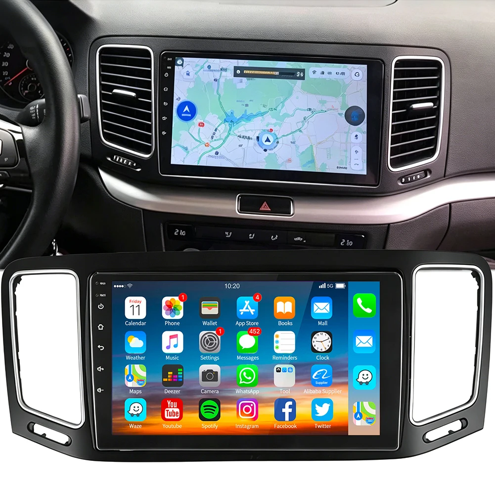 2+64G 9'' Auto-Stereoanlage GPS-Navigation für VW Volkswagen Sharan 2010-2022 Android15 mit Wireless Carplay Android Auto AM/FM/RDS Haupteinheit Lenkradfernbedienung