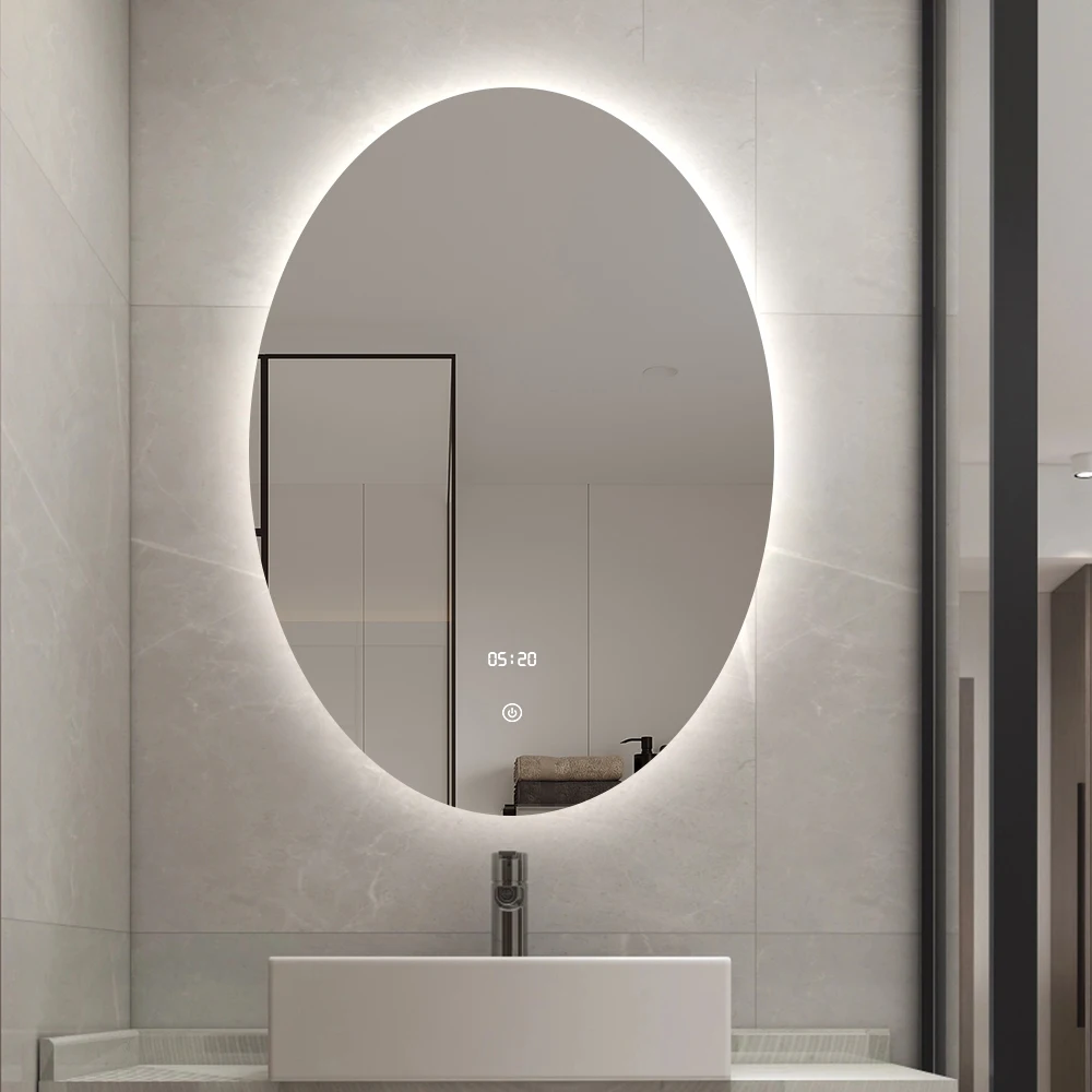 Custom Smart Illuminate Anti-fog Modern Frameless Light Luxury Led Pill Shape Dimmable Bathroom Mirror With Touch Sensor Switch