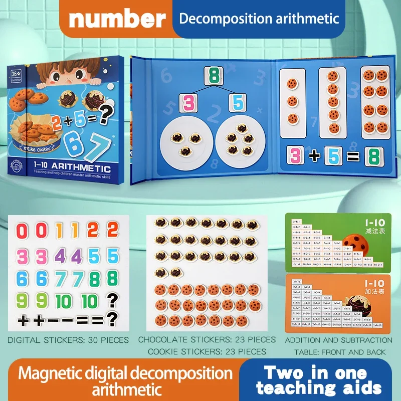 Magnetic Number Teaching Aids, Math Math, Adição e Subtração, Decomposição Puzzle, Aritmética Enlightenment Toys, 10 Grid