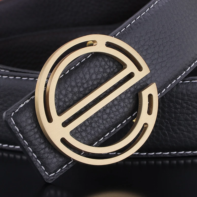 

High Quality Golden Grade Copper Buckle Letter Cowskin Belts Leather Waist Strap Brand Designer Luxury Belts Men Ceinture Homme