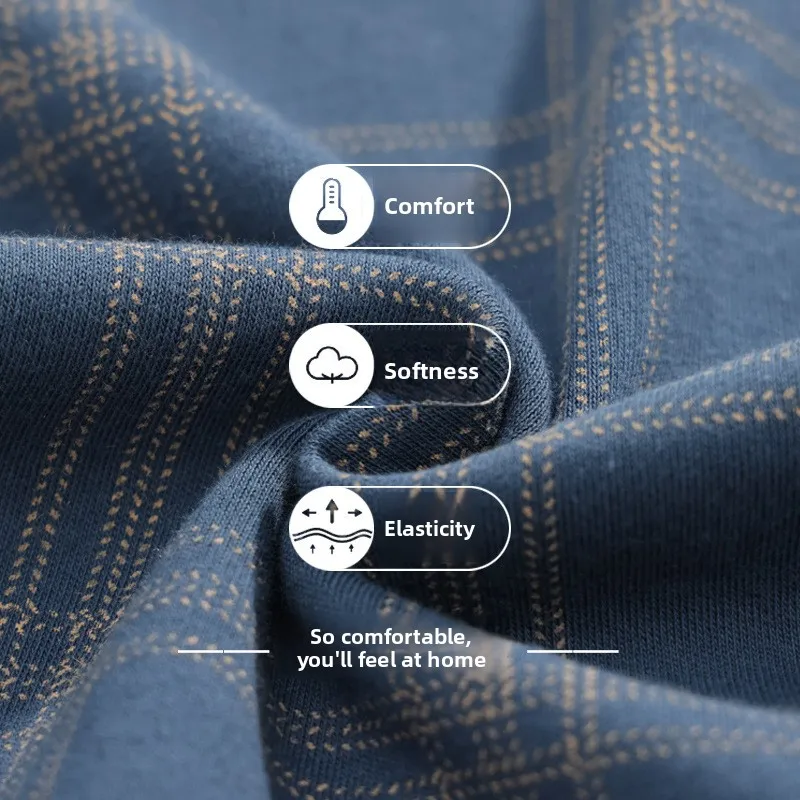 Men's Pure Cotton Sleepwear Long Sleeve Thin Plaid Casual Home Clothes Set Large Size Outdoor Wearable Comfortable Nightgown