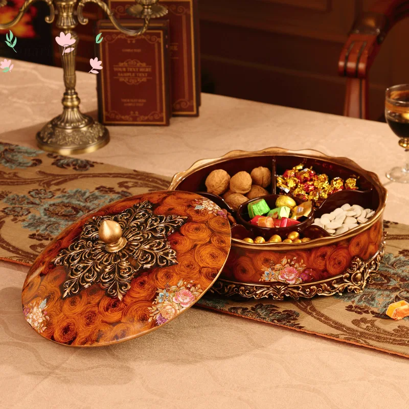 Decorative fruit plate light luxury living room coffee table candy dried fruit storage box grid with lid