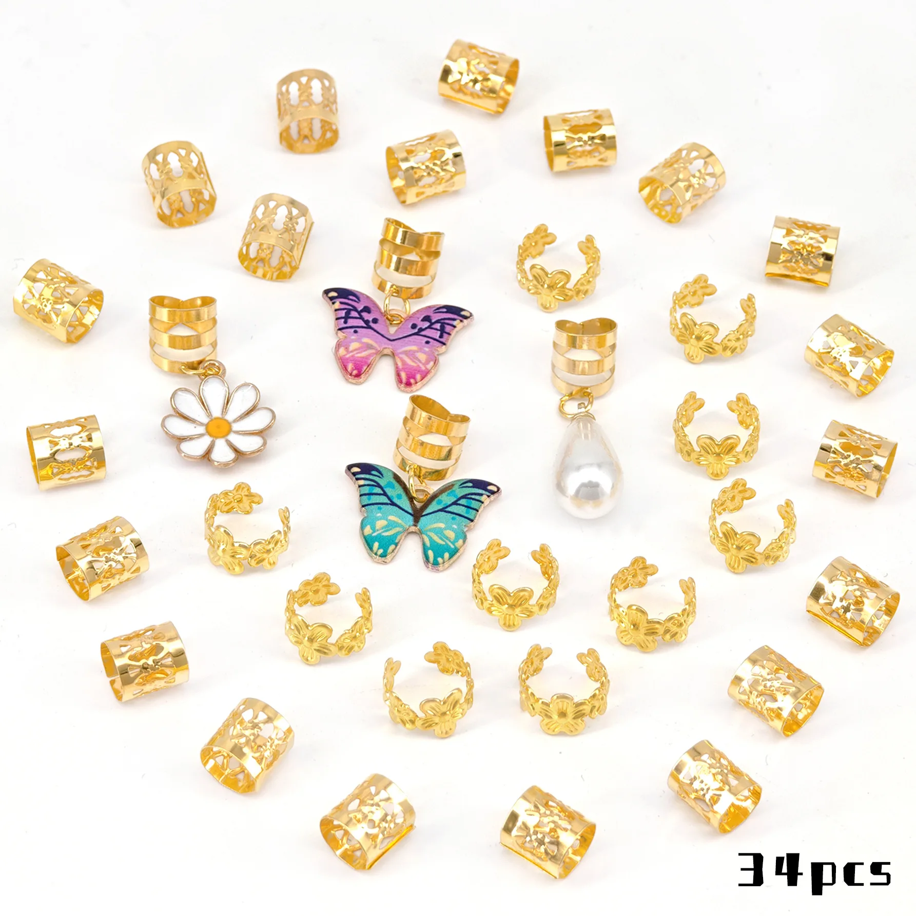 ボヘミアン ゴールデン ドレッドヘア ウィッグ マルチカラー バタフライ ヘアリング付き - フェスティバル/パーティー用編み込みウィッグ アクセサリー