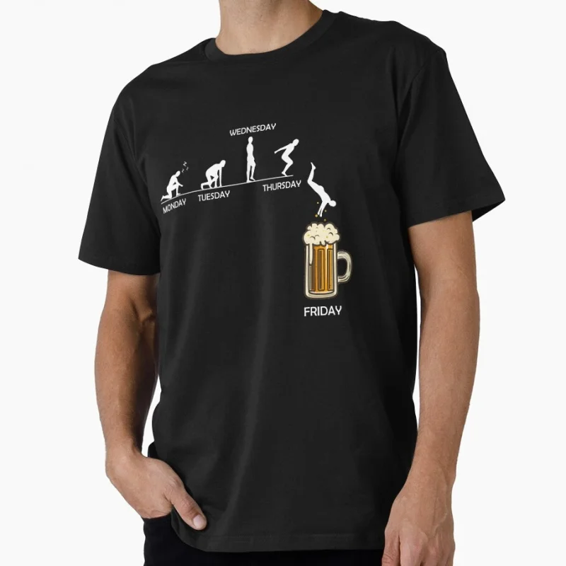 Jumping into the Beer Friday Evolution T shirt for beer lover 100% cotton O-Neck Short Sleeve Graphic clothes All size tee S-6XL