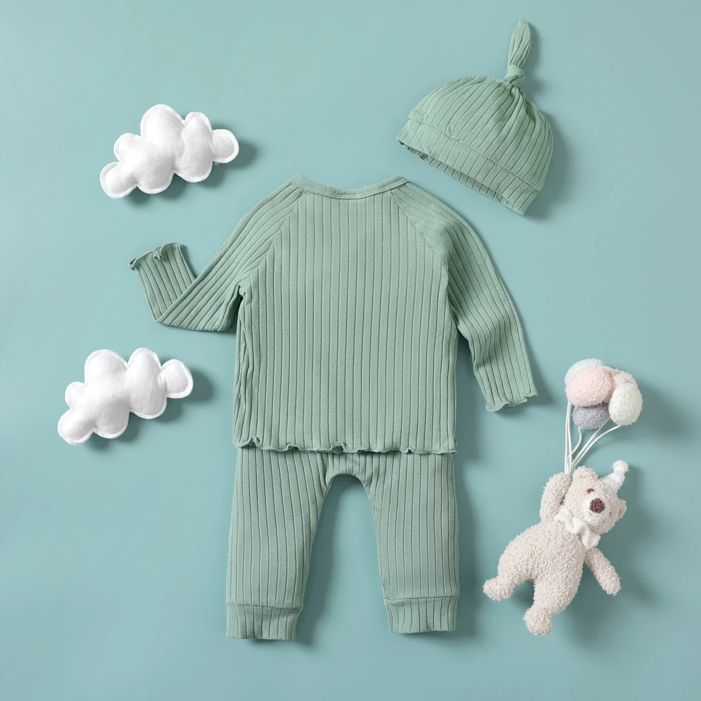 PatPat 2pcs Baby Girl/Boy Casual Solid Color Set Soft and Comfortable  Perfect for Outings and Daily Wear Basic Style