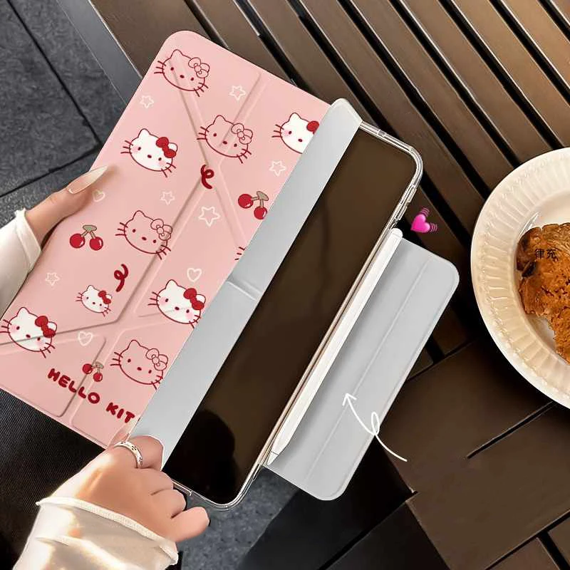 산리오 헬로 키티 아이패드 보호 케이스 수평 수직 자기 흡착 아이패드 에어7 펜 슬롯 없음 벤드 방지 태블릿 케이스