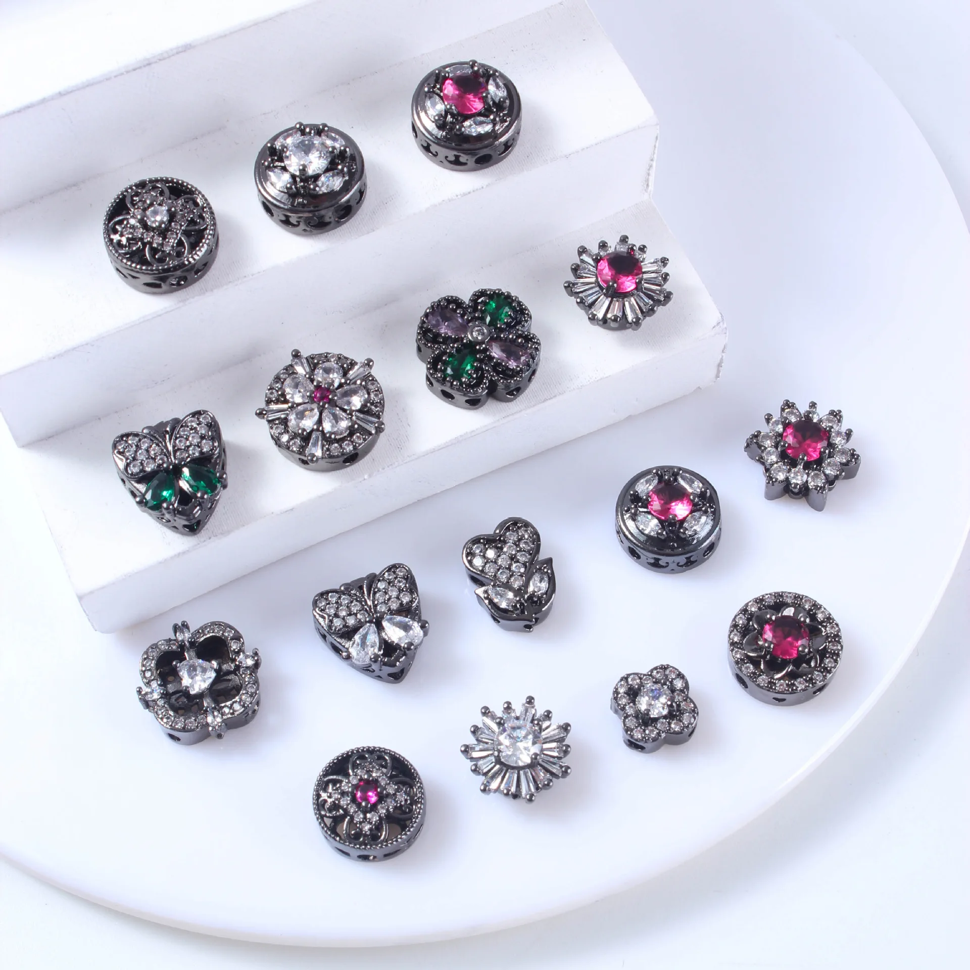 10 Piece Copper Plated Gun Black Multi-pass Hollow Zirconium Bead Accessorie DIY Handmade Bracelet Necklace Jewelry Making Beads