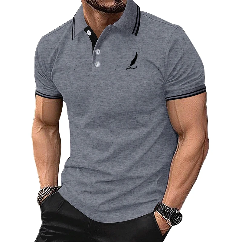 Men Horizontal Striped Short Sleeve Polo Shirt, Contrast Color Collar, Soft Knit, Outdoor Vacation Daily Casual Tops