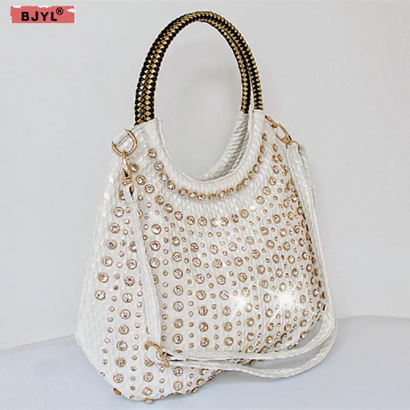 2023 Luxury Fashion Diamonds Women Handbags Genuine Leather Shoulder Bag Female Slung White Rhinestone Messenger Crossbody Bags