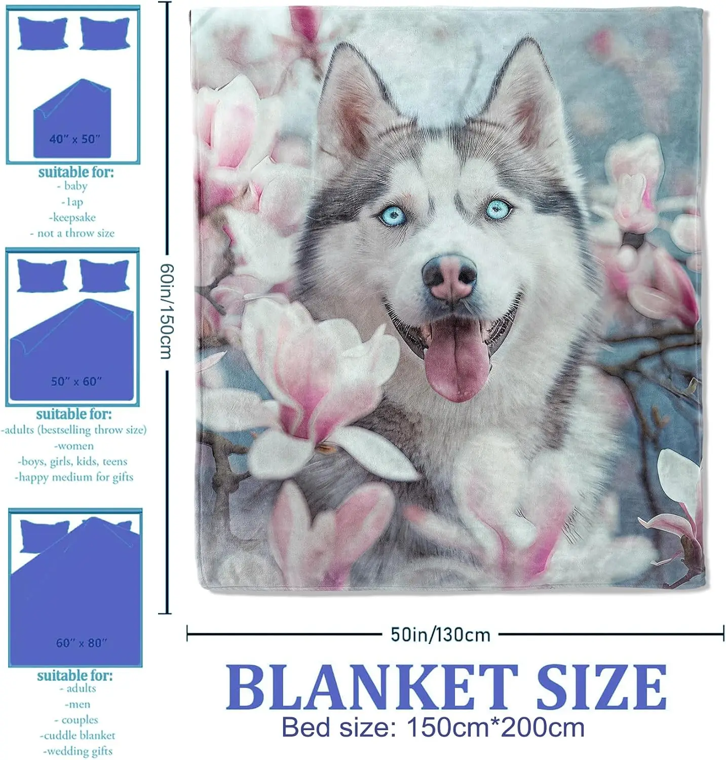 Cozy Husky Dog Art Flannel Throw Blanket Pet Lover Gift Decorative Home Decor Nordic Wolf Print Winter Fleece Blanket