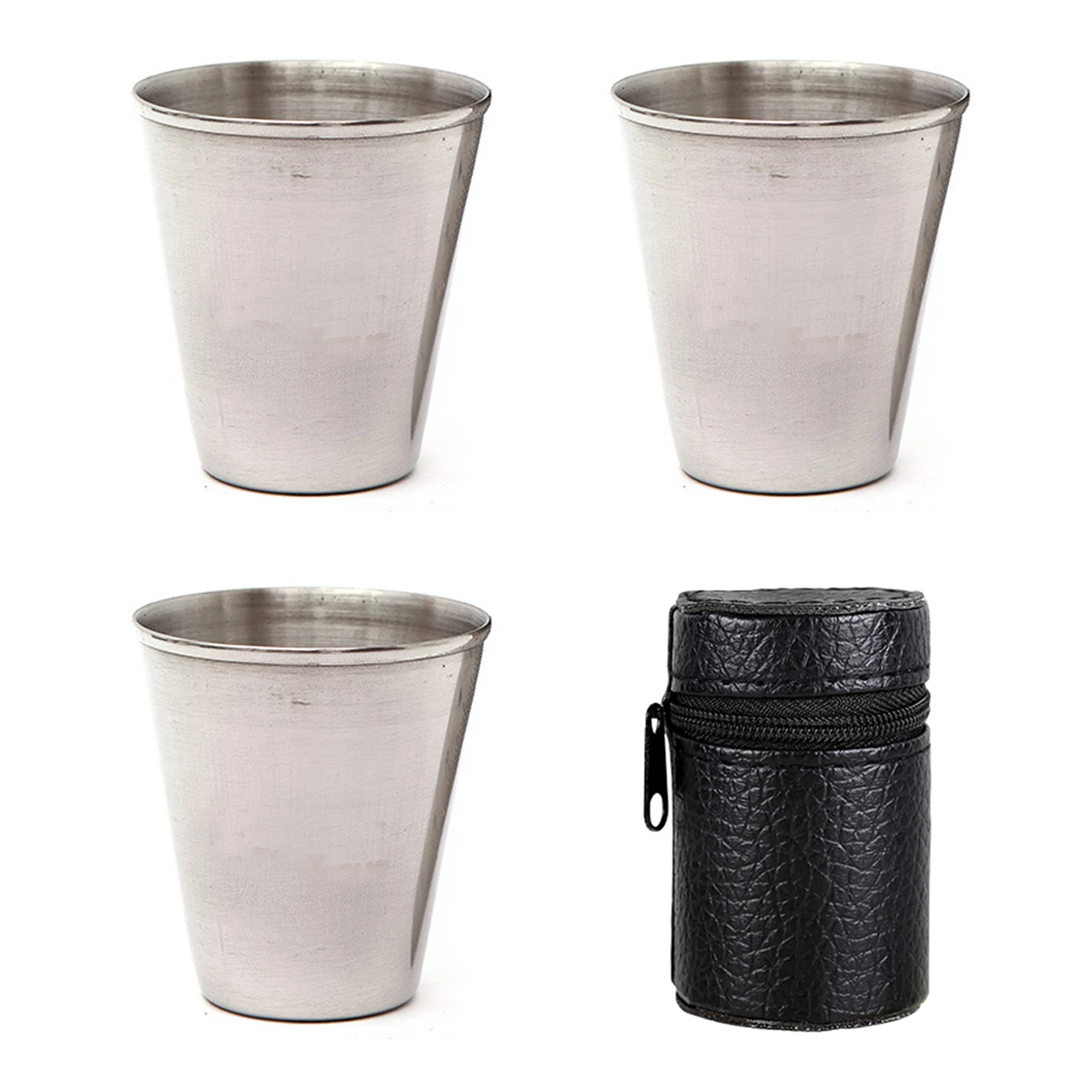 4Pcs 30/70/150ml Camping Mug Outdoor Stainless Steel Cups Shots Set Mini Glasses Whisky Wine Beer Cup With Leather Cover Bag