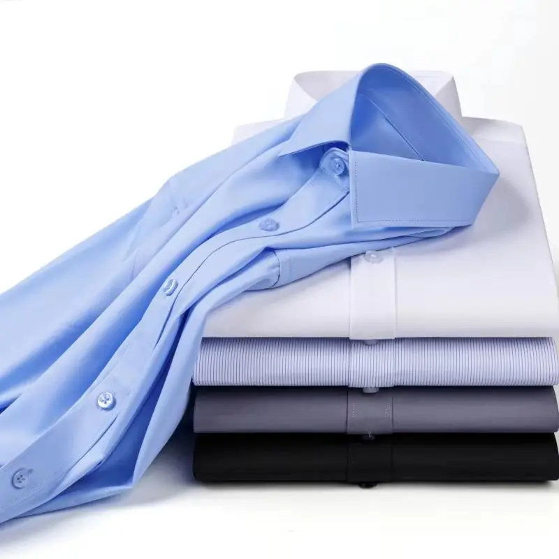 

8XL High Bamboo Fiber Office Classic Solid Color Blue White Shirts Men Long Sleeve and Short Sleeve Shirts for Men Large Size